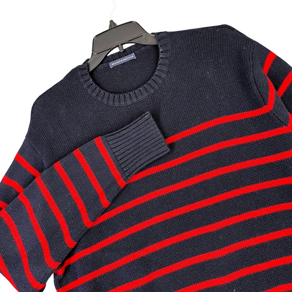 Brandy Melville Cotton Striped Sweater Womens L Crew Neck Heavy Knit Casual Wear